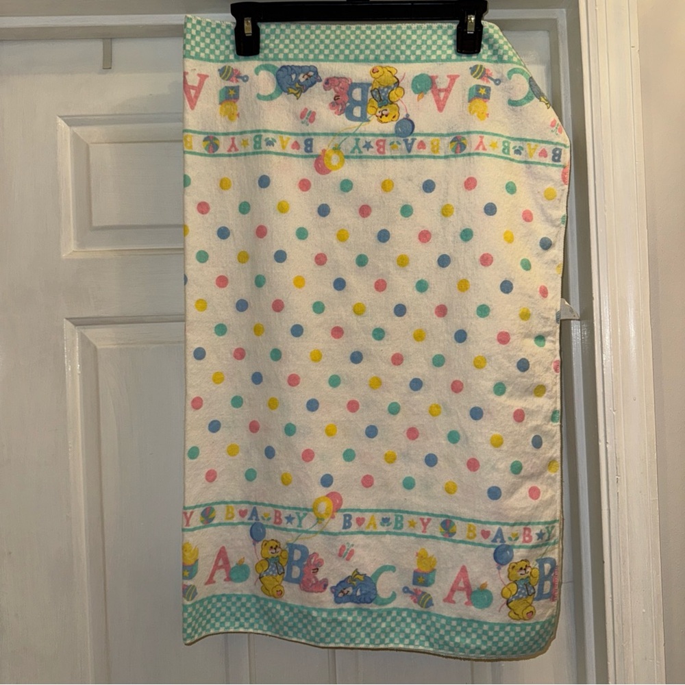 Vintage Rigel Cotton Receiving Baby Blankets Set of 2 Bear Bunny Cat Dots Pastel